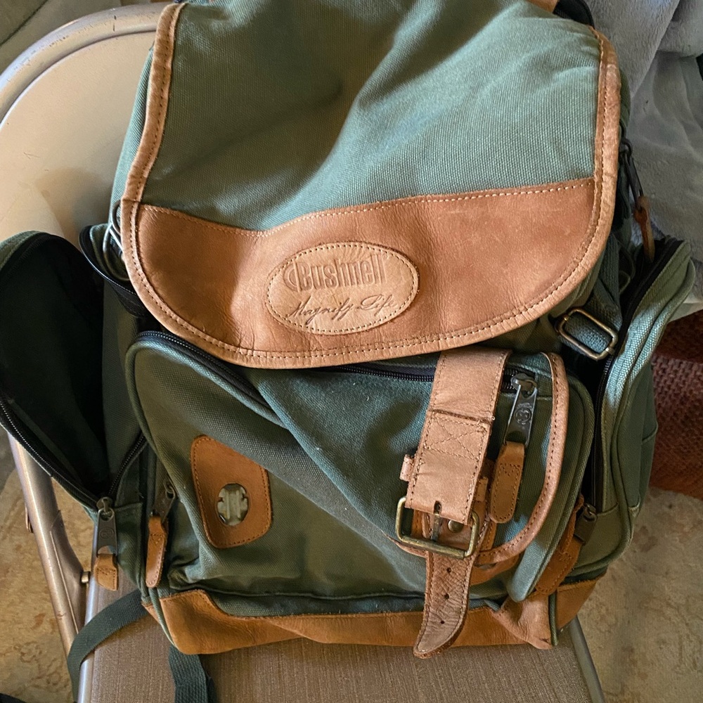 CushionCraft Olive Green Canvas & Brown Leather Backpack for Men